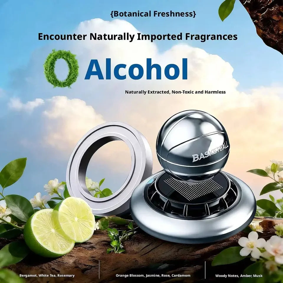 Car Solar Powered Basketball Aromatherapy Diffuser Air Freshener Ornament for Car Odor Eliminator Air Purifying Car Accessories